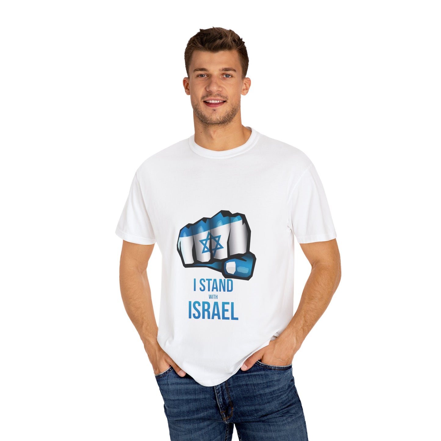 Unisex Garment-Dyed T-Shirt with Israeli Pride Design, Stand with Israel Tee, Casual Wear, Supportive Gift, Patriotic Apparel
