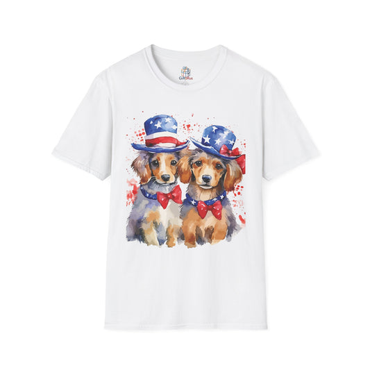 Patriotic Dog Print T-Shirt, Unisex Tee for Dog Lovers, Independence Day Apparel, Cute Animal Shirt, Summer Casual Wear